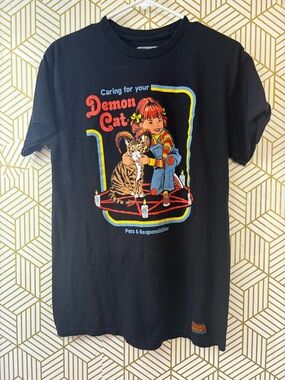 Steven Rhodes Demon Cat Graphic Tee - Black size medium